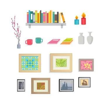Interior Design Stylish Decorative Elements Set Illustrazione stock