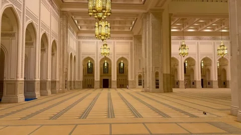 Interior design of Sultan Qaboos Mosque in Nizwa, Oman - February 11 2026 Stock Footage 328945141
