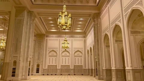 Interior design of Sultan Qaboos Mosque in Nizwa, Oman - February 11 2026 Stock Footage 328945142