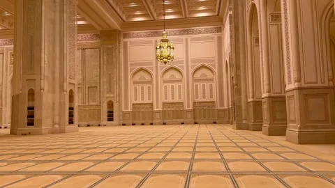 Interior design of Sultan Qaboos Mosque in  Nizwa, Oman - February 11 2026 Stock Footage 328945145