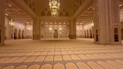 Interior design of Sultan Qaboos Mosque in Nizwa, Oman - February 11 2026 Stock Footage 328945167