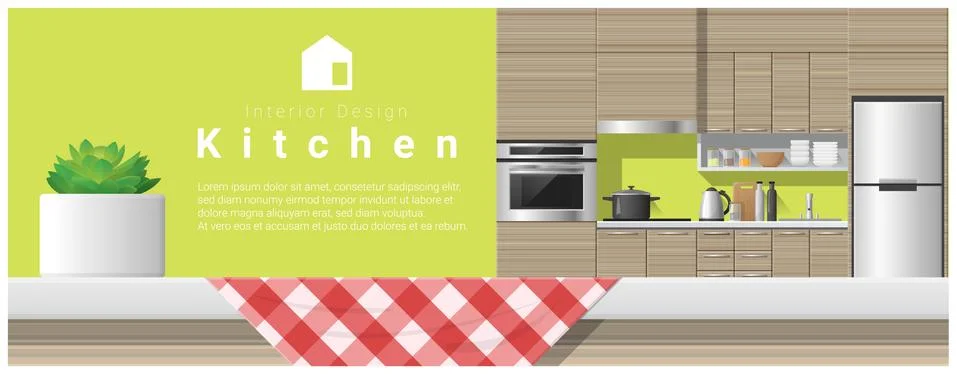 Interior design with table top and Modern kitchen background Stock Illustration