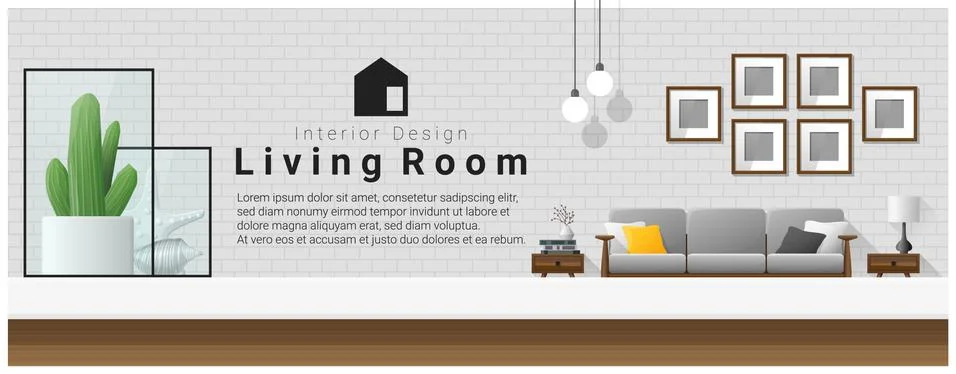 Interior design with table top and Modern living room background Stock Illustration