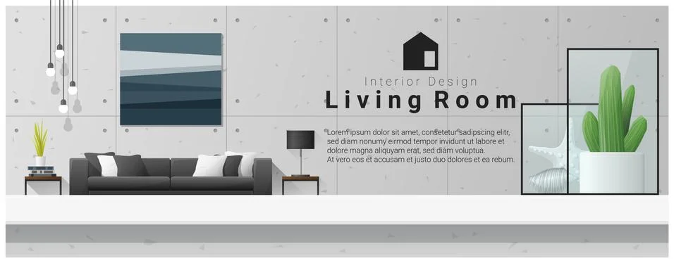 Interior design with table top and Modern living room background Stock Illustration