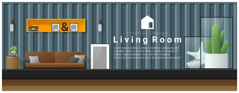 Interior design with table top and Modern living room background Stock Illustration
