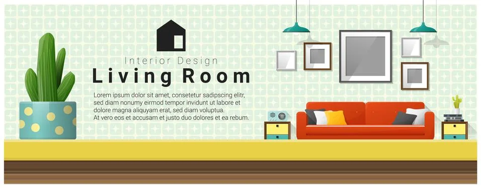 Interior design with table top and Modern living room background Illustrazione stock