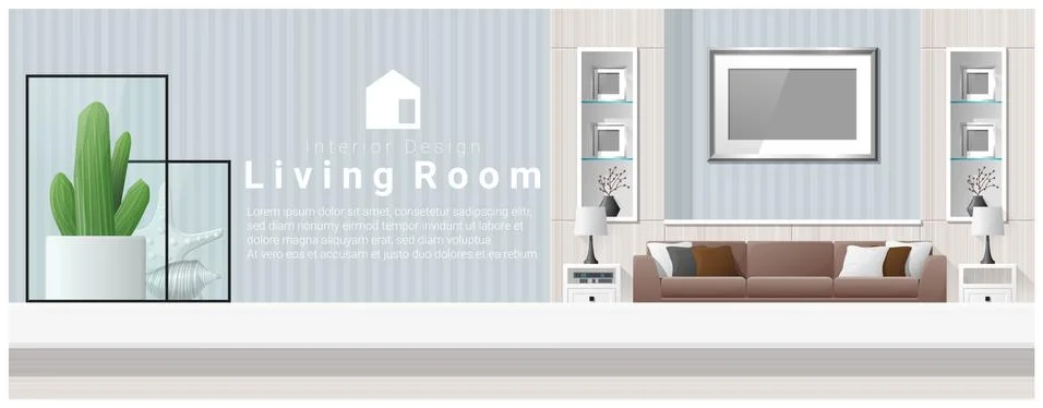 Interior design with table top and Modern living room background Stock Illustration