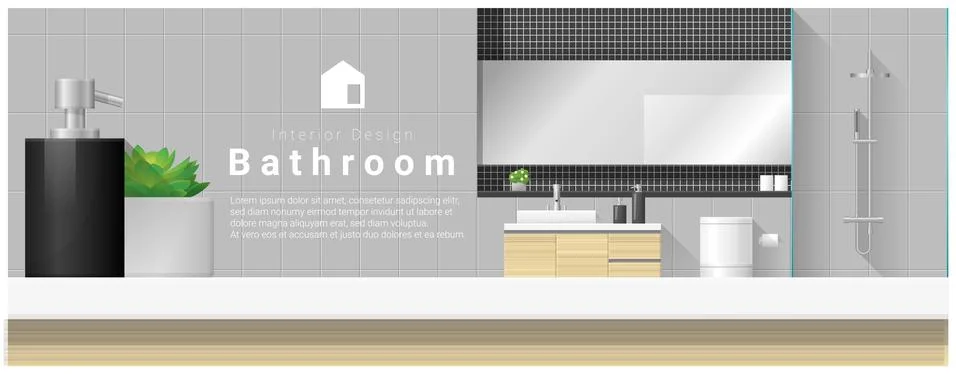 Interior design with table top and Modern bathroom background Stock Illustration