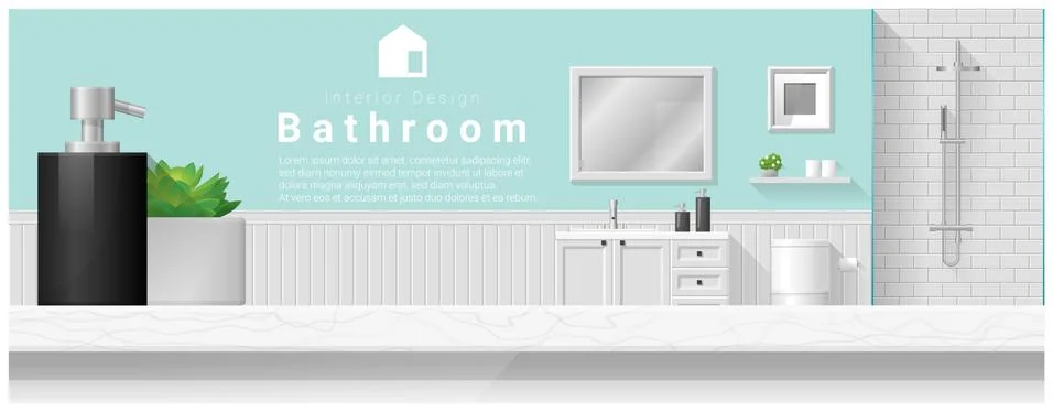 Interior design with table top and Modern bathroom background Stock Illustration