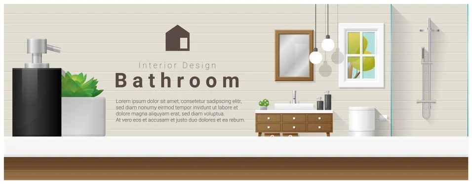 Interior design with table top and Modern bathroom background Stock Illustration