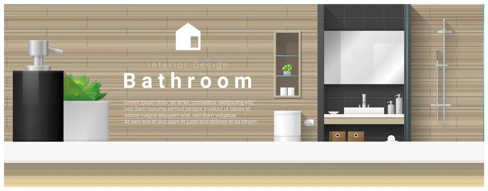 Interior design with table top and Modern bathroom background Stock Illustration