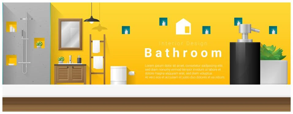 Interior design with table top and Modern bathroom background Stock Illustration