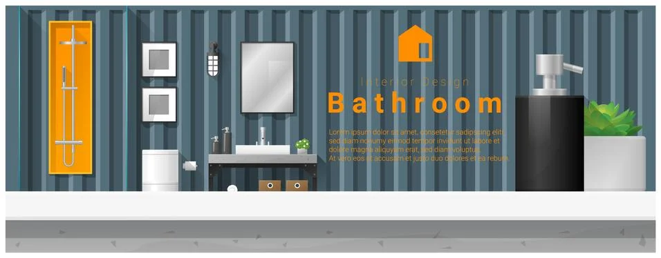 Interior design with table top and Modern bathroom background Stock Illustration