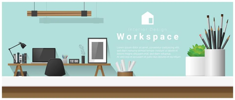 Interior design with table top and Modern office workplace background Stock Illustration