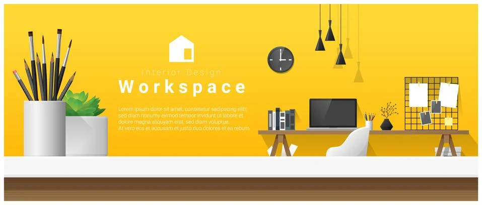 Interior design with table top and Modern office workplace background Stock Illustration