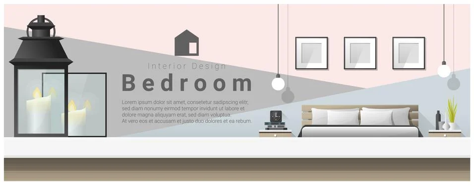 Interior design with table top and Modern bedroom background Stock Illustration