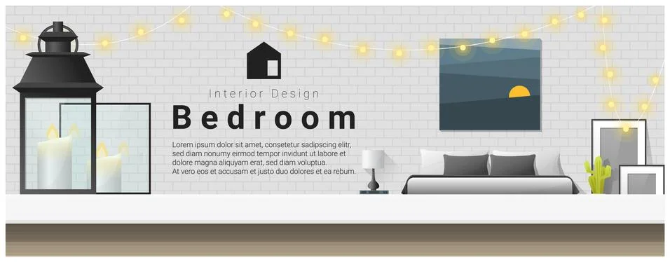 Interior design with table top and Modern bedroom background Stock Illustration