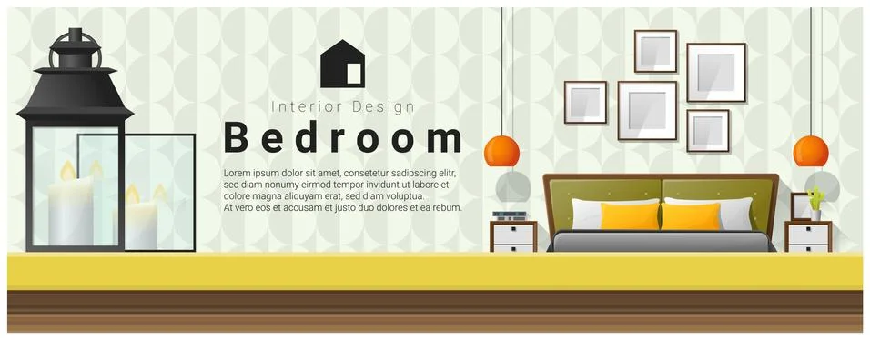 Interior design with table top and Modern bedroom background Stock Illustration