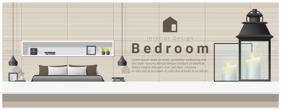 Interior design with table top and Modern bedroom background Stock Illustration