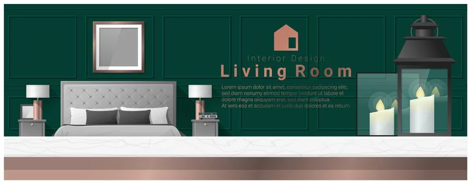 Interior design with table top and Modern bedroom background Stock Illustration