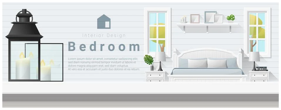 Interior design with table top and Modern bedroom background Stock Illustration