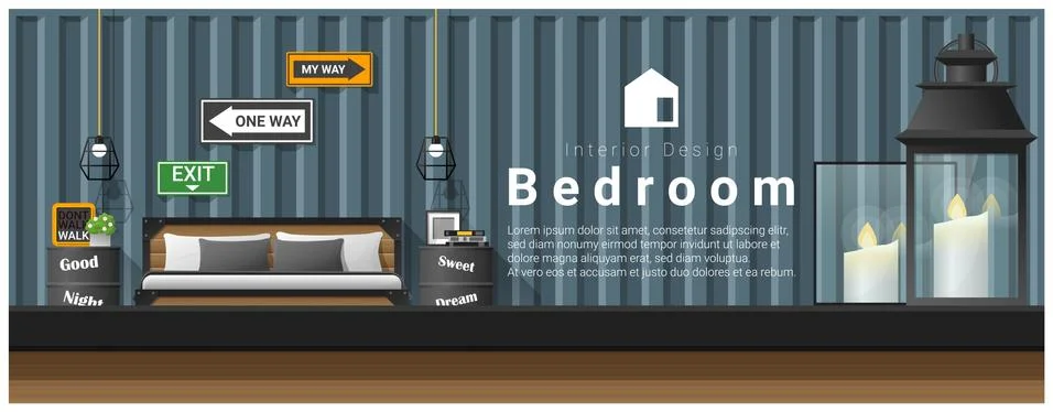 Interior design with table top and Modern bedroom background Illustrazione stock