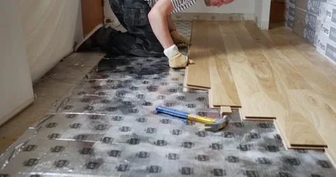 Interior design transformation video: Beautiful floating parquet installation Stock Footage 251010712