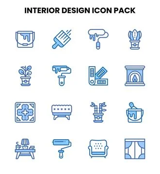 Interior Design Two Colour Collection Icons Pack Stock-Illustration