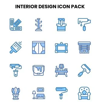 Interior Design Two Colour Set Icons Pack Stock Illustration