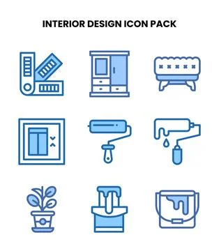 Interior Design Two Colour Set Icons Pack Stock Illustration
