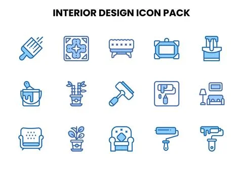 Interior Design Two Colour UI Icons Pack Stockillustratie