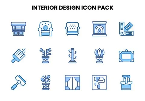 Interior Design Two Colour UI Icons Pack Illustrazione stock