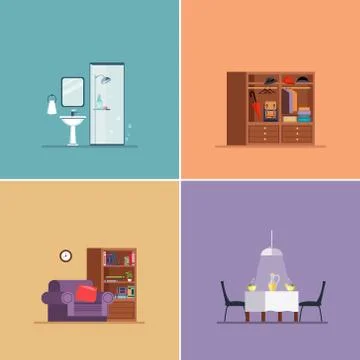 Interior Design Types. Vector Illustration Set Stock Illustration