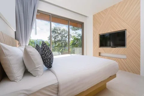 Interior design in villa, house, home, condo and apartment feature bedding, p Stock Photos
