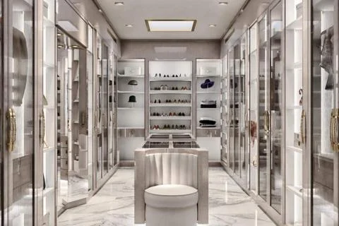 Interior design of walk-in closet Stock Illustration