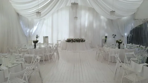 Interior design of the wedding hall, ready to receive guests. Stock Footage 169501450
