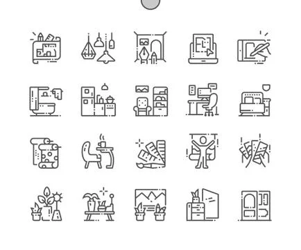 Interior Design Well-crafted Pixel Perfect Vector Thin Line Icons Stock Illustration