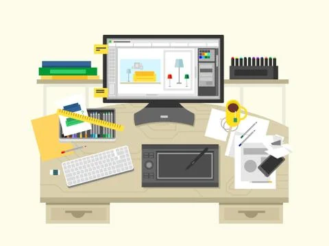 Interior design workspace Stock Illustration