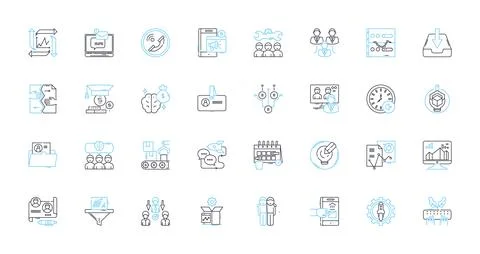 Interior design for workspace linear icons set. Productivity, Ergonomics Stock Illustration