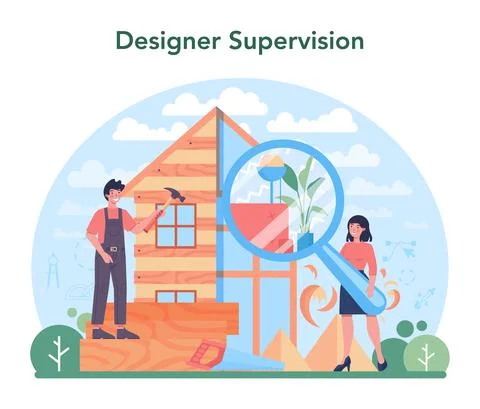 Interior designer concept. Decorator planning the design of a room Stock Illustration