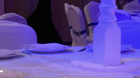 Interior designer decorates banquet table Stock Footage 43859471