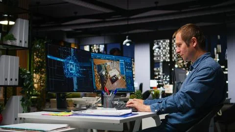 Interior designer engineer using AI neural networks to help create furniture Stock Photos