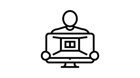 Interior designer line icon animation Stock Footage 224313176