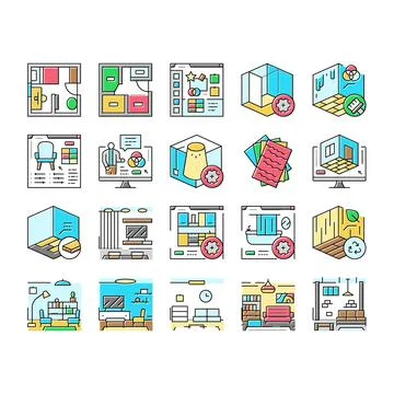 Interior designer office icons set vector Stock Illustration