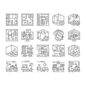 Interior designer office icons set vector Stock Illustration