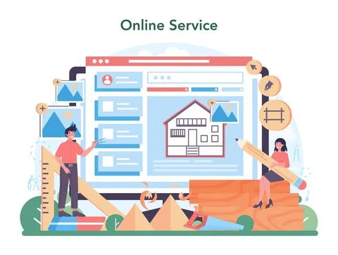 Interior designer online service or platform. Decorator planning 스톡 일러스트