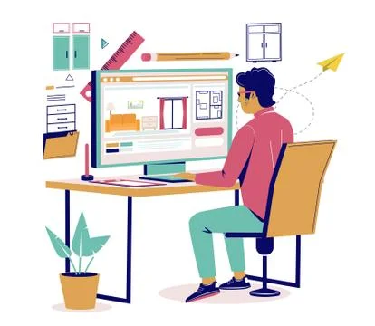 Interior designer services, vector flat isometric illustration Stock Illustration