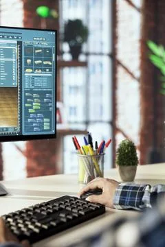 Interior designer uses architectural software to generate renderings 스톡 사진