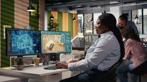 Interior designer using AI neural networks for 3D apartment layout Stock Photos