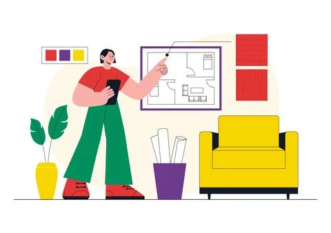 Interior Designer Vector Illustration Featuring Home Design Planning, Archi.. Stock Illustration